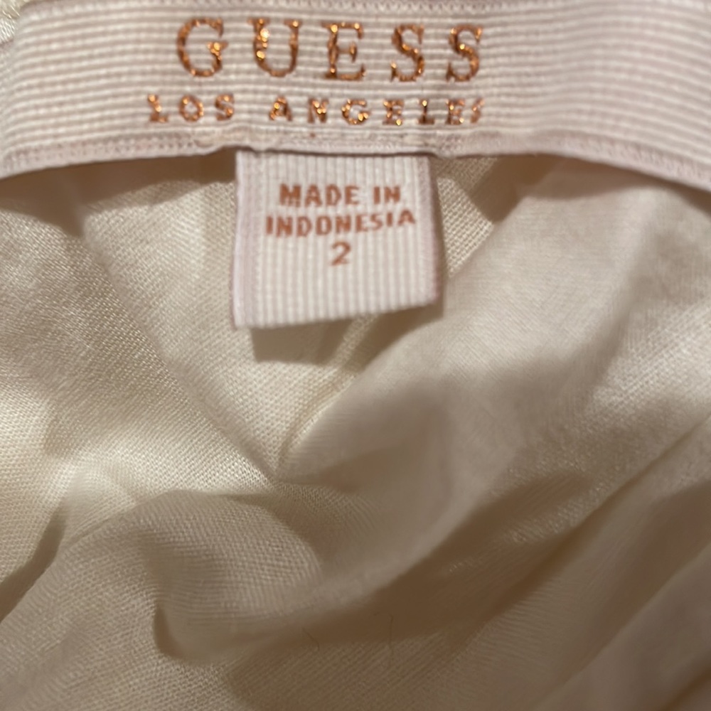 Guess Ivory White Lace Linear Dot Dress Smocked Back Mini V Neck Cotton 2 NWT - Picture 10 of 12